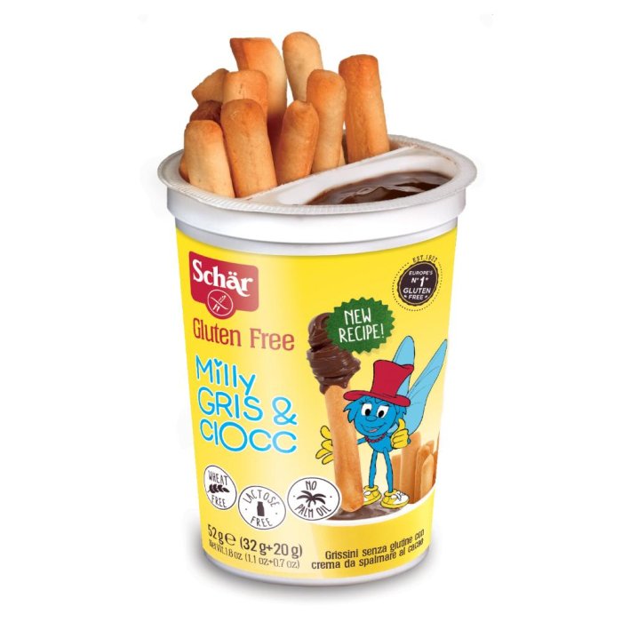 Schar Dolci e Biscotti Milly Gris & Ciocc Snack Grissini e Cioccolato Senza Glutine 52 Grammi