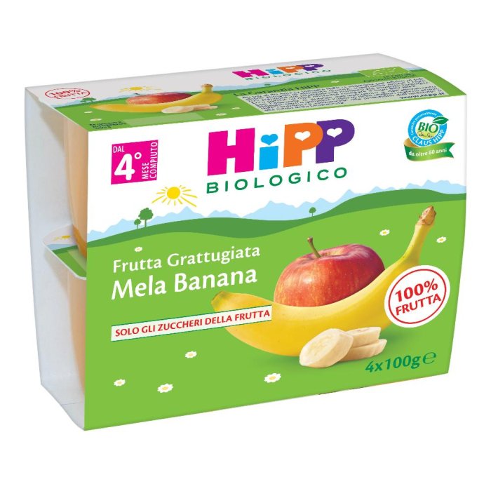 HiPP Frutta Grattugiata Biologica Mela e Banana dai 4+ Mesi 4 pezzi
