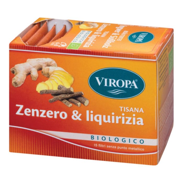 Viropa Tisana Zenzero e Liquirizia Biologica 15 Bustine Infuso Erboristico Digestivo e Rinfrescante