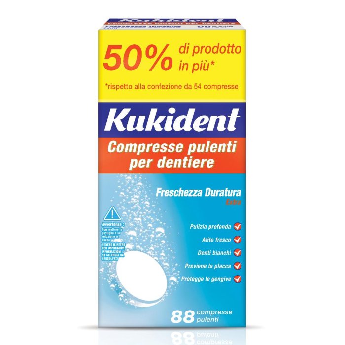 Kukident  Protesi Dentali Cleanser Fresh 88 Compresse Pulenti per Dentiere