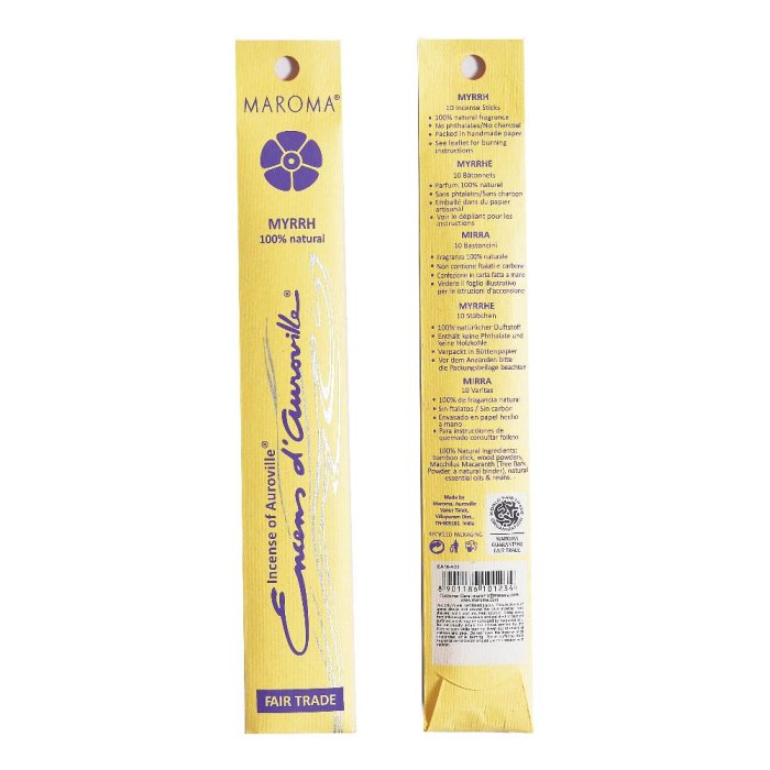 Encens d’Auroville Mirra 10 bastoncini - incenso naturale alla mirra per aromaterapia