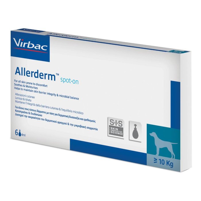 ALLERDERM Spot-On 6 Pipette da 4 ml per Cani e Gatti – Trattamento Dermatologico per Pelle Sensibile e Irritata