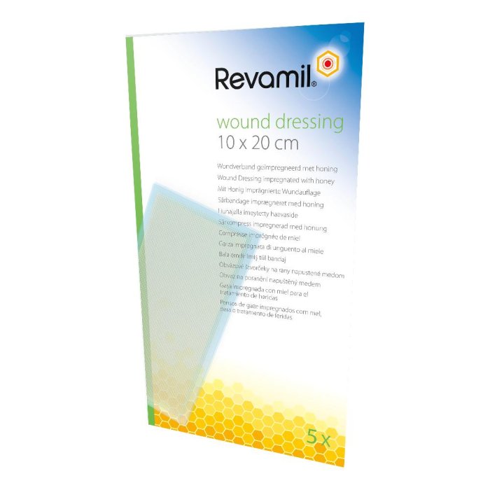 Revamil garza med 10x20 cm 5 pezzi garza medicale con miele per ferite