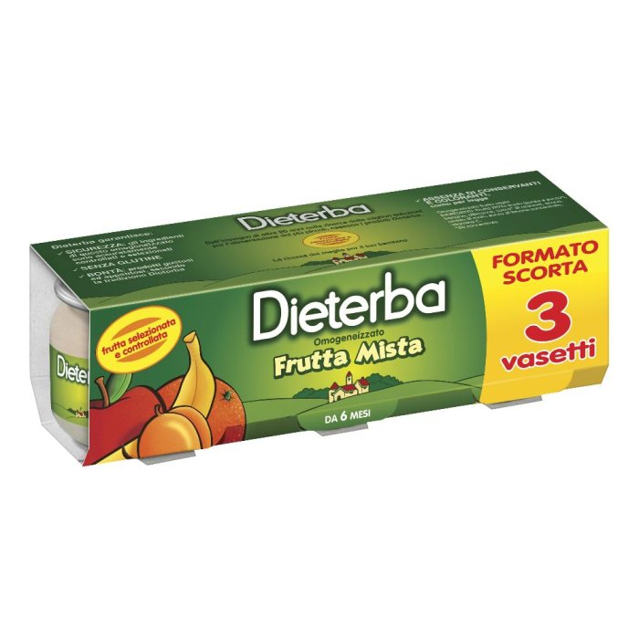 Dieterba Omogeneizzato Frutta Mista Alimento per l'Infanzia dal 4 ° mese 3 x 80g