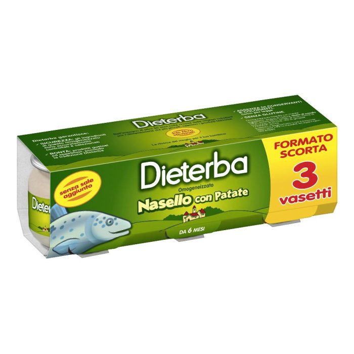 Dieterba Omogeneizzato Nasello con Patate Alimento Infanzia dal 6 mese 3x80g