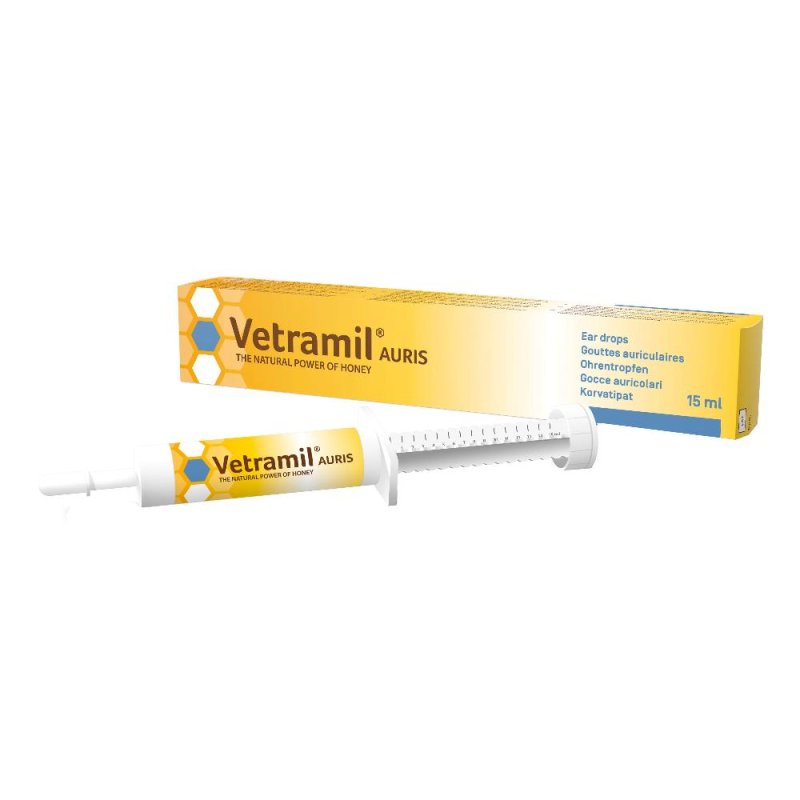Vetramil Auris Siringa 15 ml – Soluzione Otopica per Cani e Gatti con Miele Medicale, Igiene e Benessere delle Orecchie