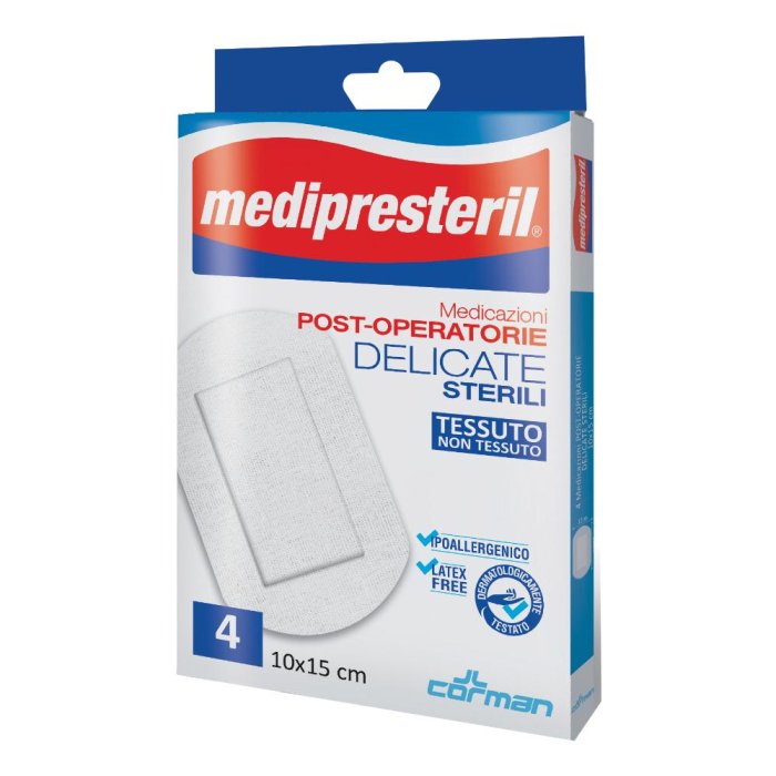 Corman Medicazione Medipresteril Post Operatoria Delicata 10x15 4 Pezzi