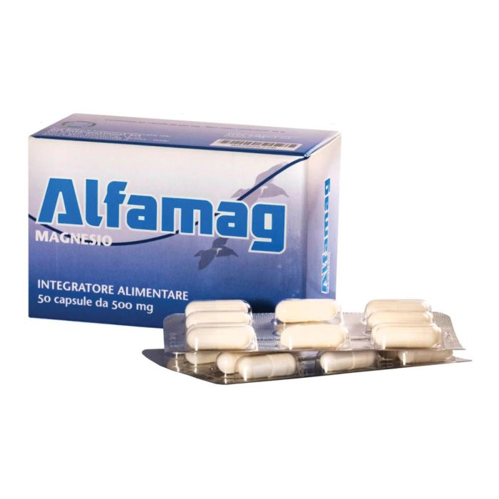 Alfamag Integratore di Magnesio 50 Capsule – Supporto per Sistema Nervoso, Muscolare e Riduzione Stanchezza