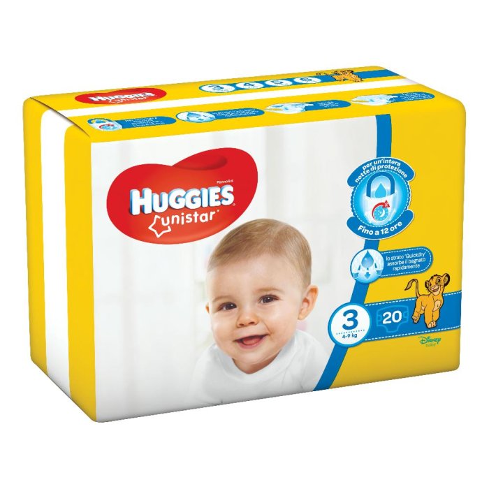Kimberly Clark Italia Pannolino Huggies Unistar Midi 3 4/9 Kg 20 Pezzi
