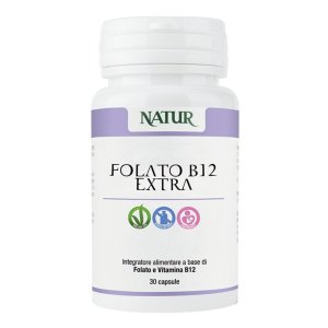 Folato B12 Extra 30 Capsule Integratore Alimentare ad Alto Dosaggio per Stanchezza e Sistema Immunitario