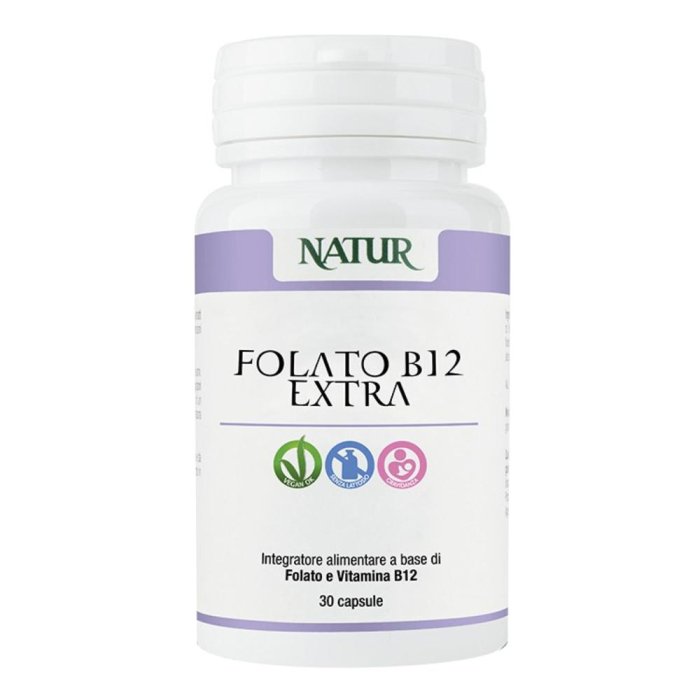 Folato B12 Extra 30 Capsule Integratore Alimentare ad Alto Dosaggio per Stanchezza e Sistema Immunitario