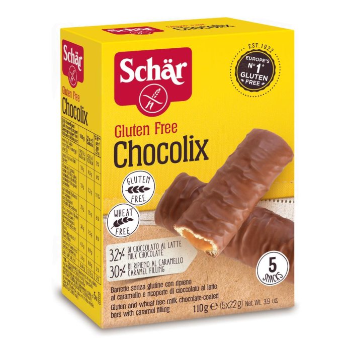 Schar  Dolci e Biscotti Chocolix 5 Barrette con Caramello da 22 g