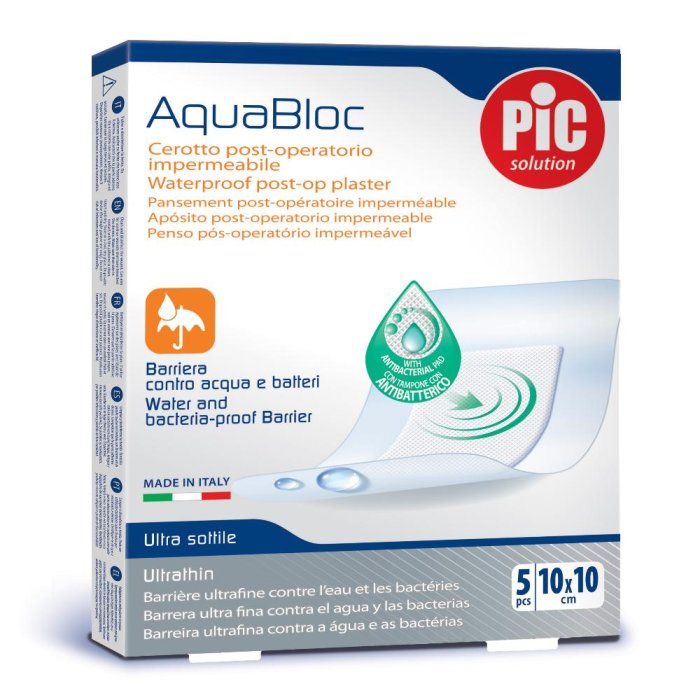 Pic Aquabloc Cerotto 10x10cm Antibatterico 5 Pezzi