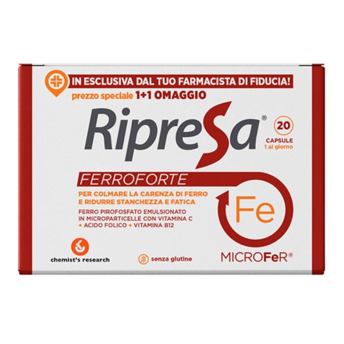 Ripresa Ferroforte 20 capsule integratore di ferro con vitamine