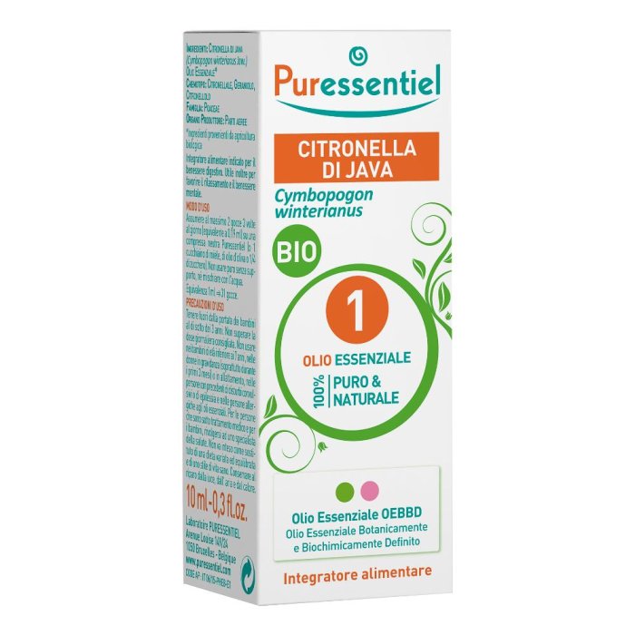 Puressentiel Olio Essenziale Biologico di Citronella di Giava Naturale per Diffusione Aromatica e Protezione dalle Zanzare Flacone da Dieci Millilitri
