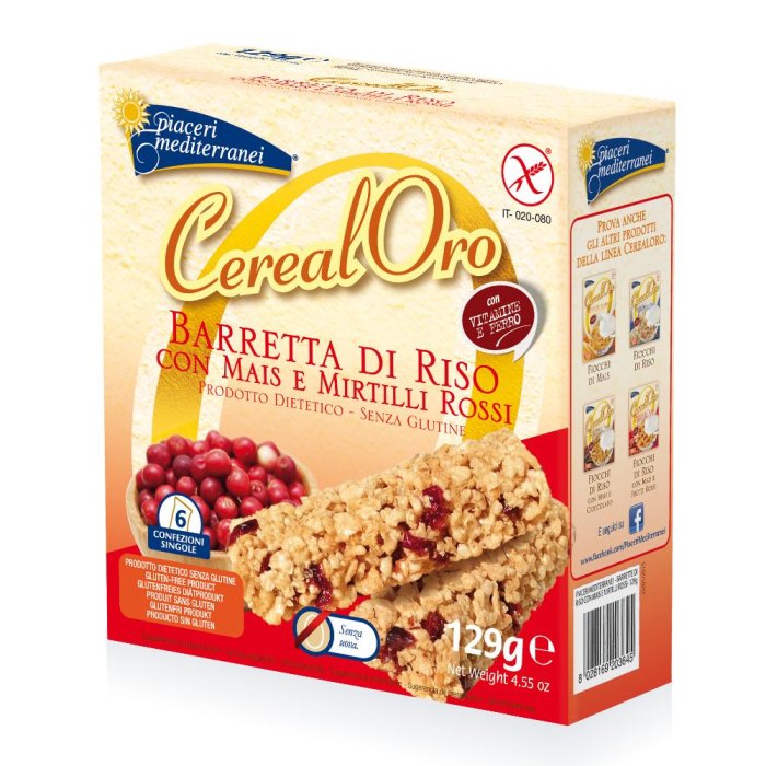Piaceri Mediterranei CerealOro Barretta di Riso con Mais e Mirtilli Rossi Senza Glutine