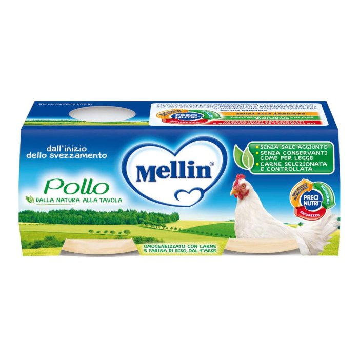 Mellin Omogeneizzato di Pollo 2x120 g – Alimento per l’Infanzia a Base di Carne di Pollo per Bambini