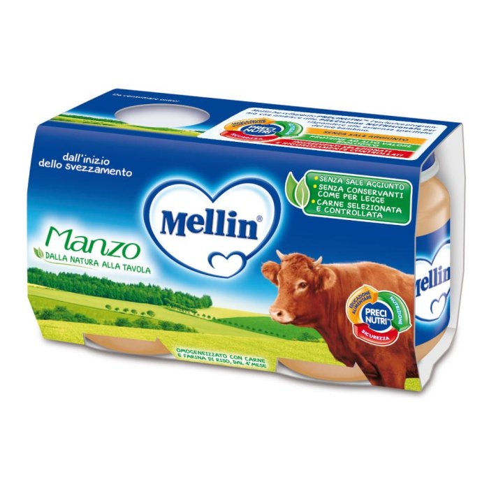 Mellin Omogeneizzato Manzo 2x120 g | Alimento per Neonati e Prima Infanzia con Carne di Manzo