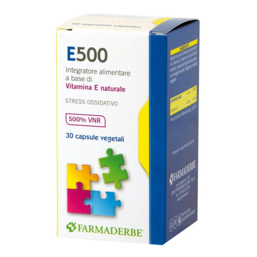Farmaderbe E500 Integratore Alimentare con Vitamina E 30 Capsule
