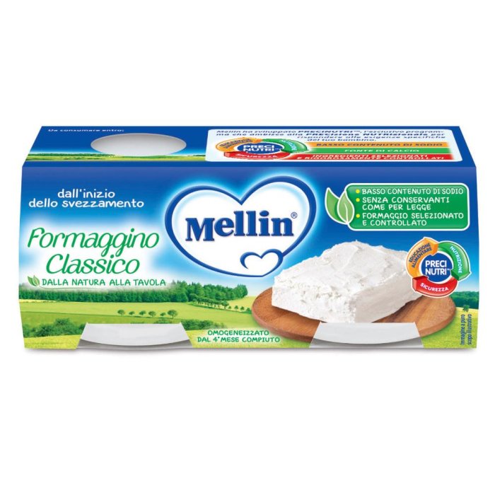 Mellin omogeneizzato formaggino 2x80 g alimento per lo svezzamento a base di formaggio