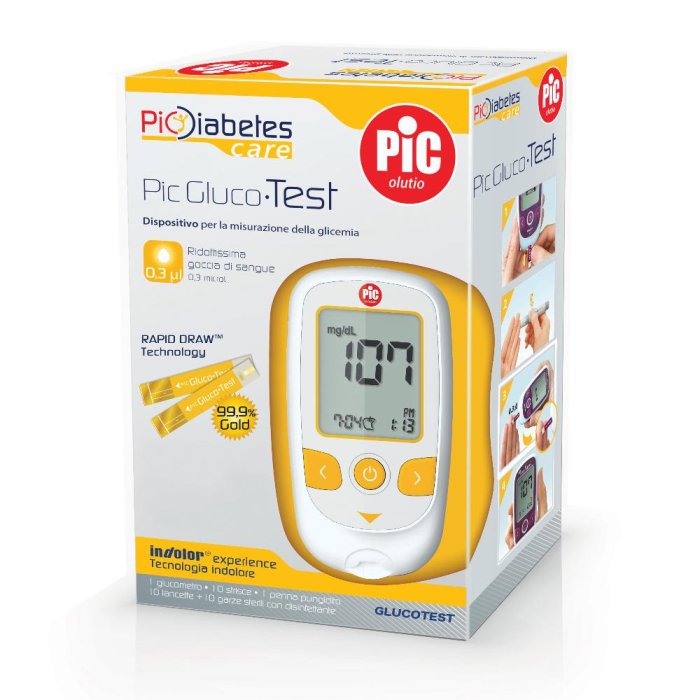 Pic Glucotest kit glucometro kit per autocontrollo della glicemia a domicilio