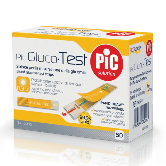 Pikdare Strisce Misurazione Glicemia Pic Glucotest 50 Pezzi