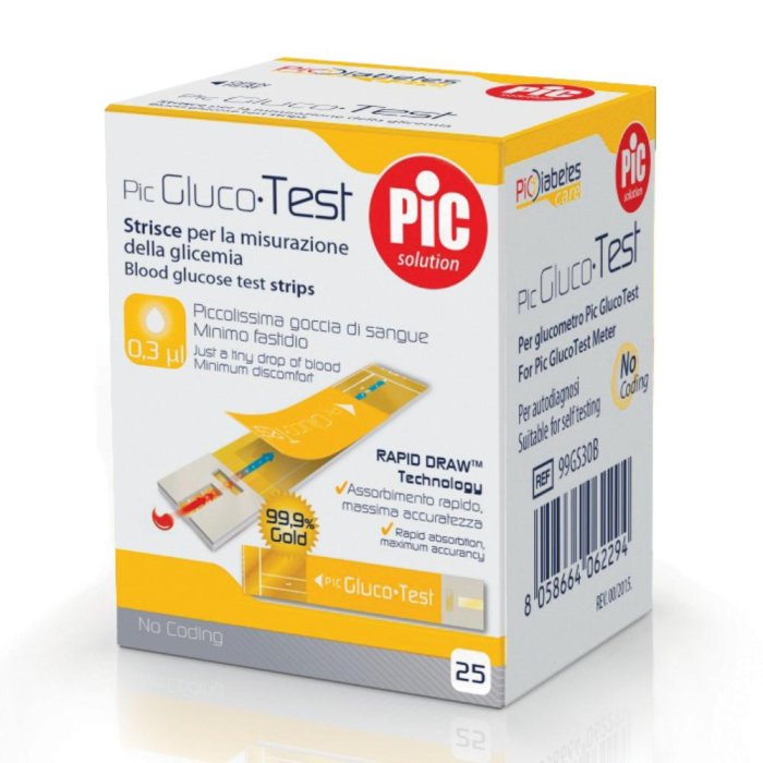Pikdare Strisce Misurazione Glicemia Pic Glucotest 25 Pezzi