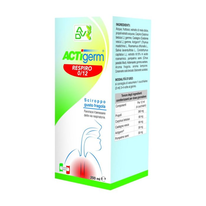 Actigerm Respiro 0-12 sciroppo 200 ml integratore per vie respiratorie bambini 0-12 anni
