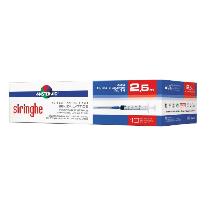Master-Aid Siringhe Sterili Monouso Senza Lattice G23 10 Siringhe 5 ml