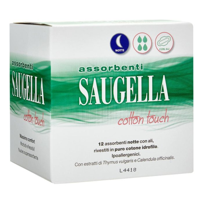 Saugella  Cotton Touch 12 Assorbenti Notte con Ali in Puro Cotone