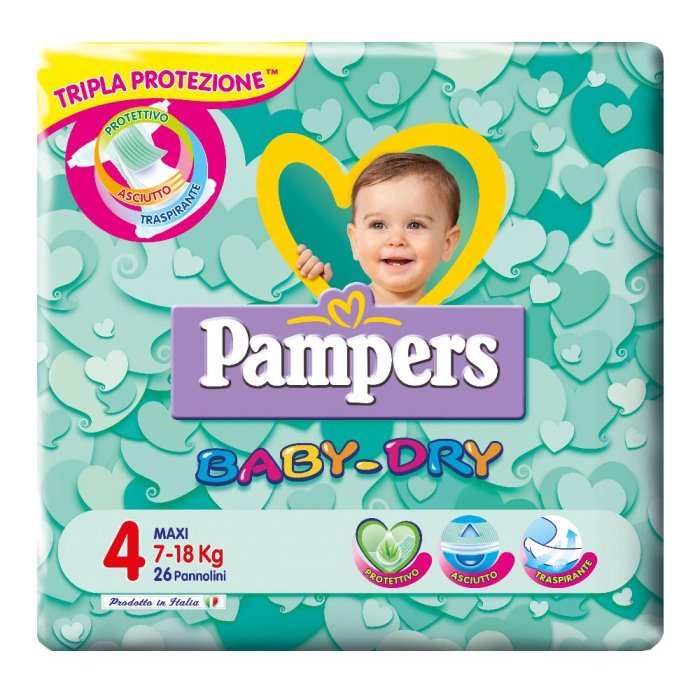 Pampers Baby Dry Maxi Taglia 4 7-18 kg Confezione da 26 Pannolini per Bambini