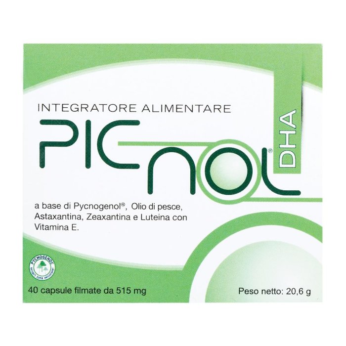 Picnol DHA Integratore di Acido Docosaesaenoico 40 Capsule per Benessere Cerebrale, Cardiaco e Visivo