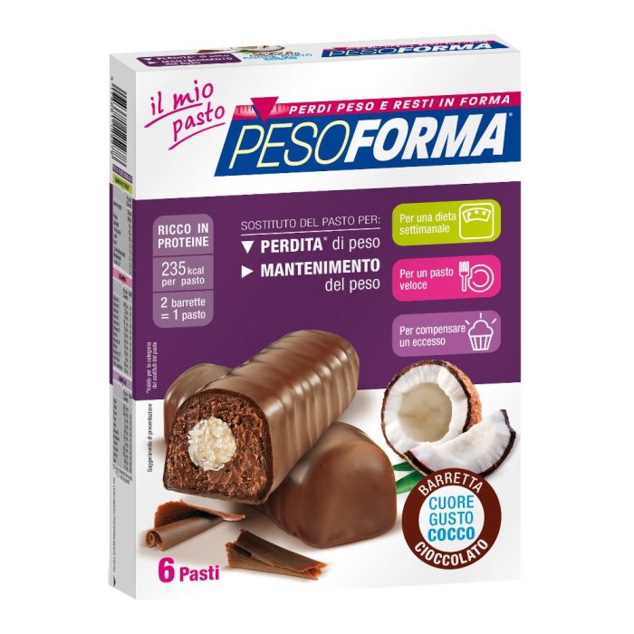 Pesoforma  12 Barrette Cioccolato Cuore Cocco Alimentazione Dietetica