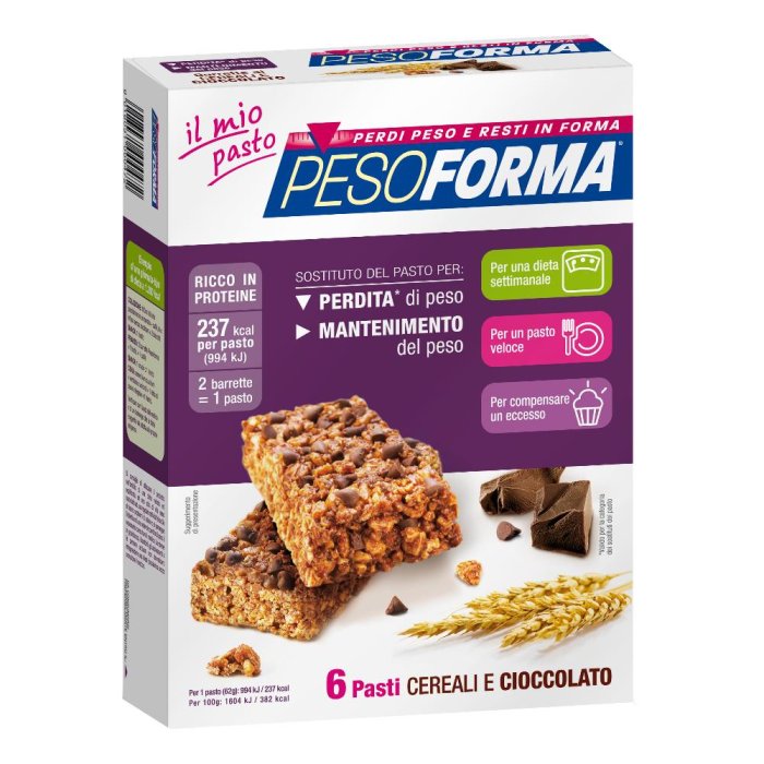 Pesoforma Barrette ai Cereali e Cioccolato - 12 Barrette per Pasto Completo