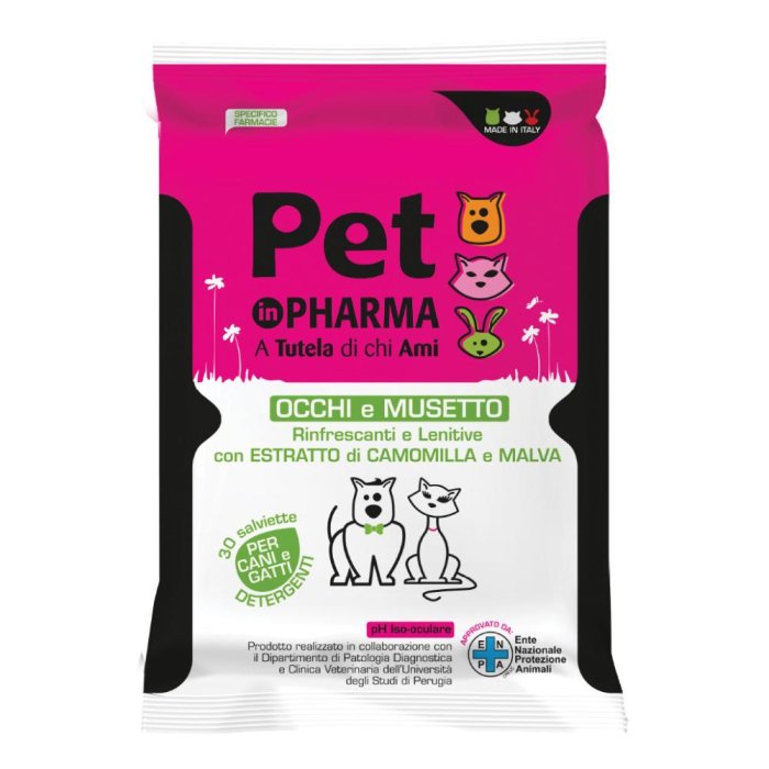 Pet In Pharma salviette occhi muso 30 pezzi - salviette detergenti per cani e gatti