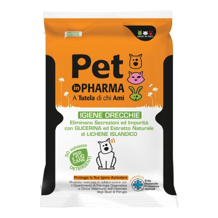 Pet in Pharma salviette orecchie cane 30 pezzi - salviette detergenti per orecchie di cani e gatti