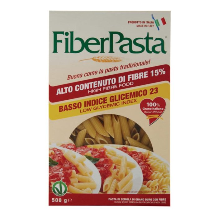 FiberPasta Penne Diet Pasta Integrale Ricca di Fibre a Basso Indice Glicemico 500 g
