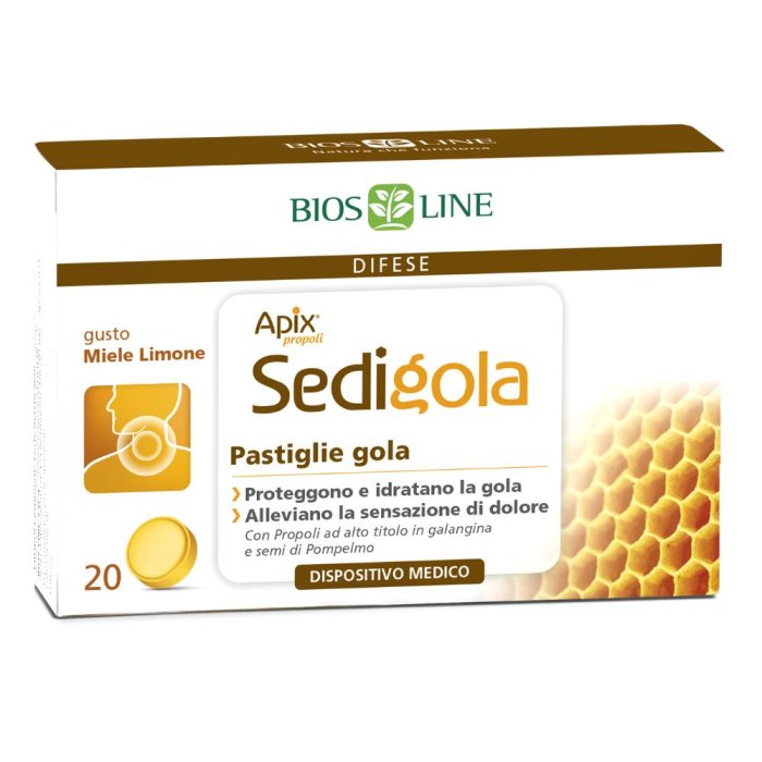 Bios Line  Difese Immunitarie Apix Sedigola Miele Limone 20 Pastiglie