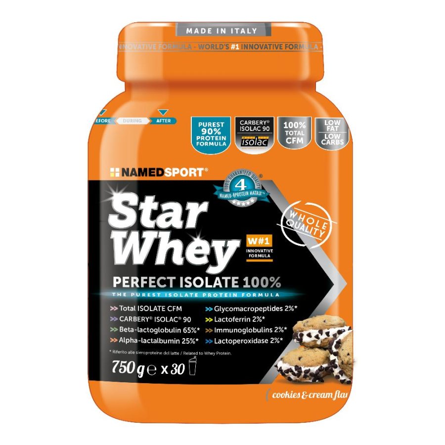 Named Sport Star Whey Perfect Isolate 100% Integratore Gusto Cookies Cream 750g