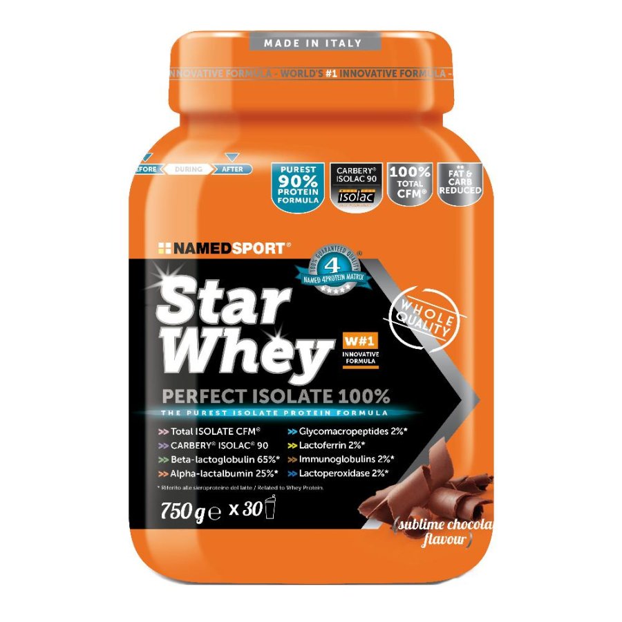 Named sport Star Whey Isolate Sublime Chocolate integratore di proteine 750 g Named sport Star Whey Isolate Sublime Chocolate integratore di proteine 750 g