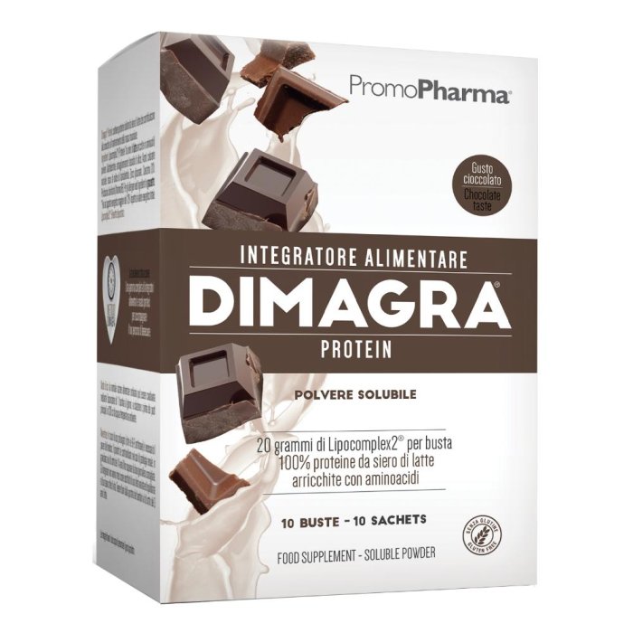 Promopharma Dimagra - Protein Integratore di Proteine Gusto Cioccolato 10 Buste