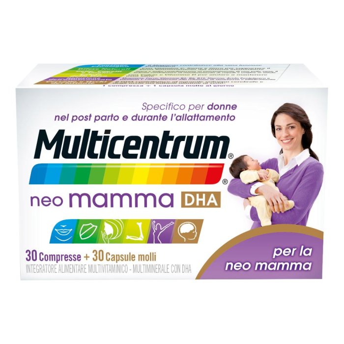 Multicentrum Neo Mamma DHA Integratore per Post Parto e Allattamento 30 Compresse + 30 Capsule Molli