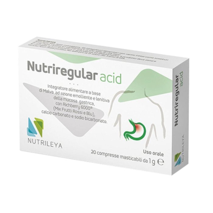 Nutriregular Acid 20 Compresse Masticabili Integratore per Acidità e Bruciore di Stomaco e Reflusso
