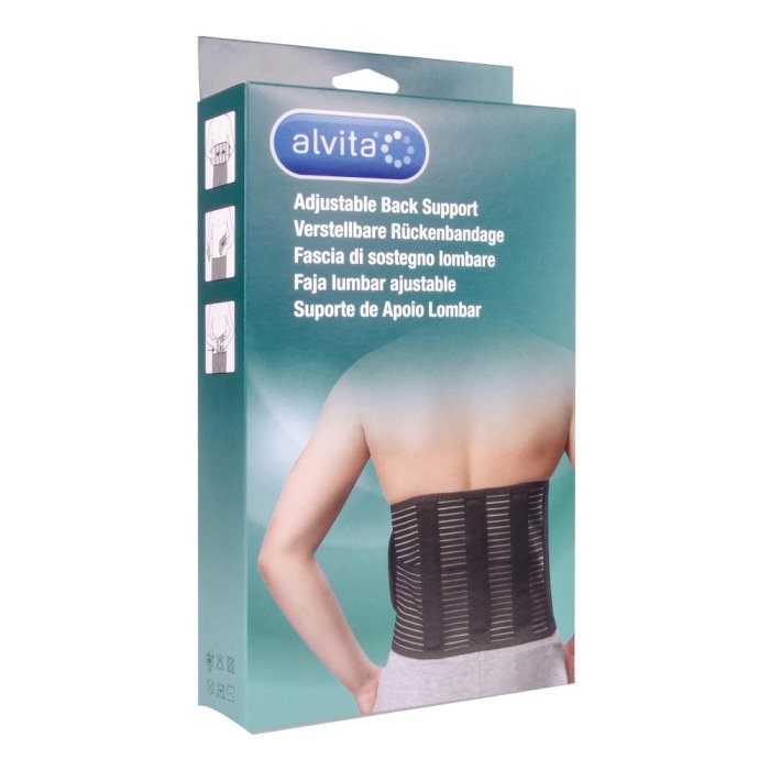 Alvita Fascia di Sostegno Lombare Regolabile Colore Nero Taglia 2 (100-120 cm)