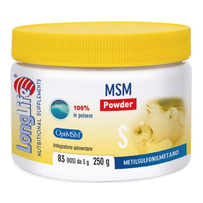 LongLife MSM Metilsulfonilmetano Powder in Polvere 250 g Integratore di Zolfo Organico Puro