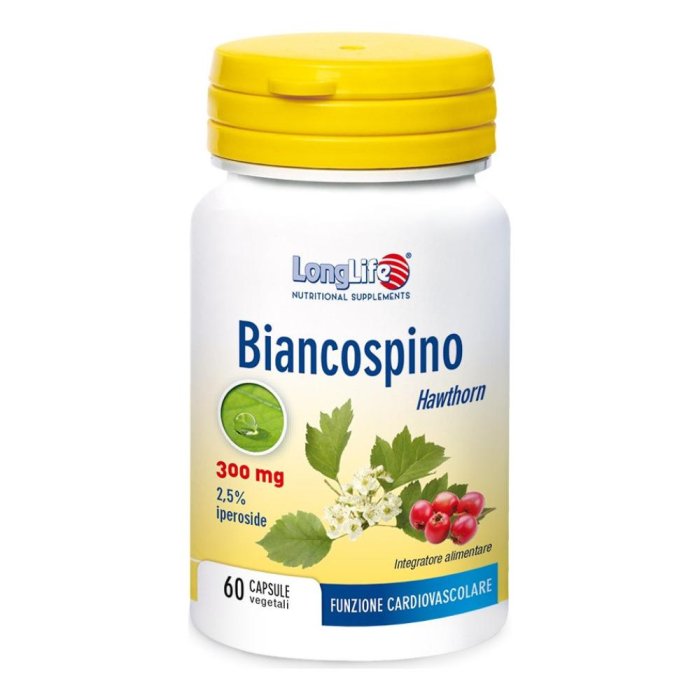 LongLife Biancospino 60 Capsule Integratore Naturale di Biancospino per Benessere Cardiaco e Pressione Arteriosa