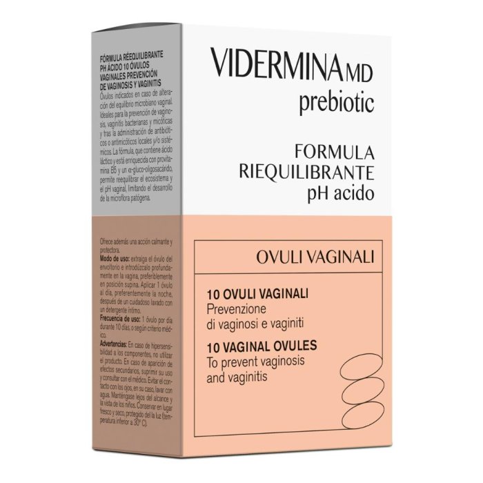 Vidermina Ovuli Vaginali Prebiotic Idrantanti e Lenitivi 10 Ovuli