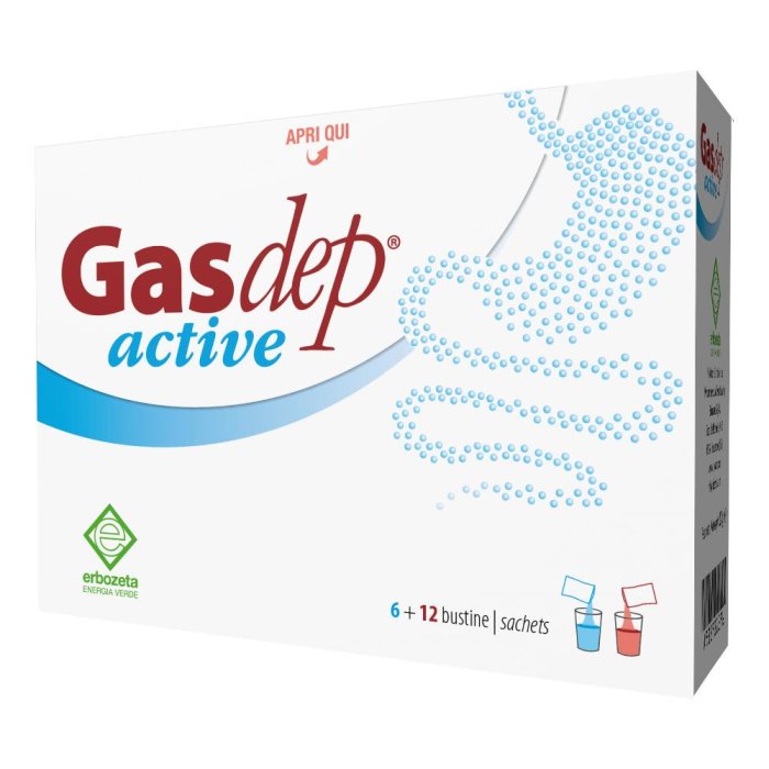 Gasdep Active 6 +12 bustine integratore alimentare utile per favorire l'equilibrio della flora intestinale