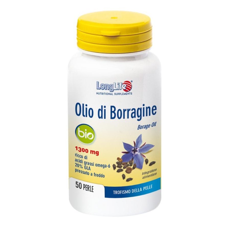 LongLife Olio di Borragine 50 Perle Integratore Alimentare per Benessere della Pelle ed Equilibrio Ormonale