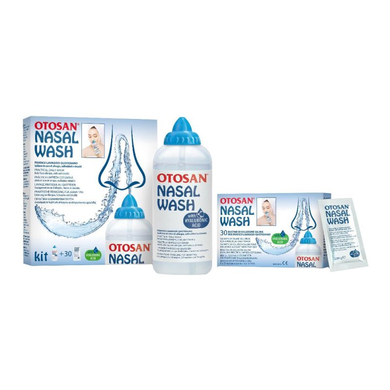 Otosan Nasal Wash Kit Lavaggio nasale 1 flacone irrigatore + 30 bustine Otosan Nasal Wash Kit Lavaggio nasale 1 flacone irrigatore + 30 bustine